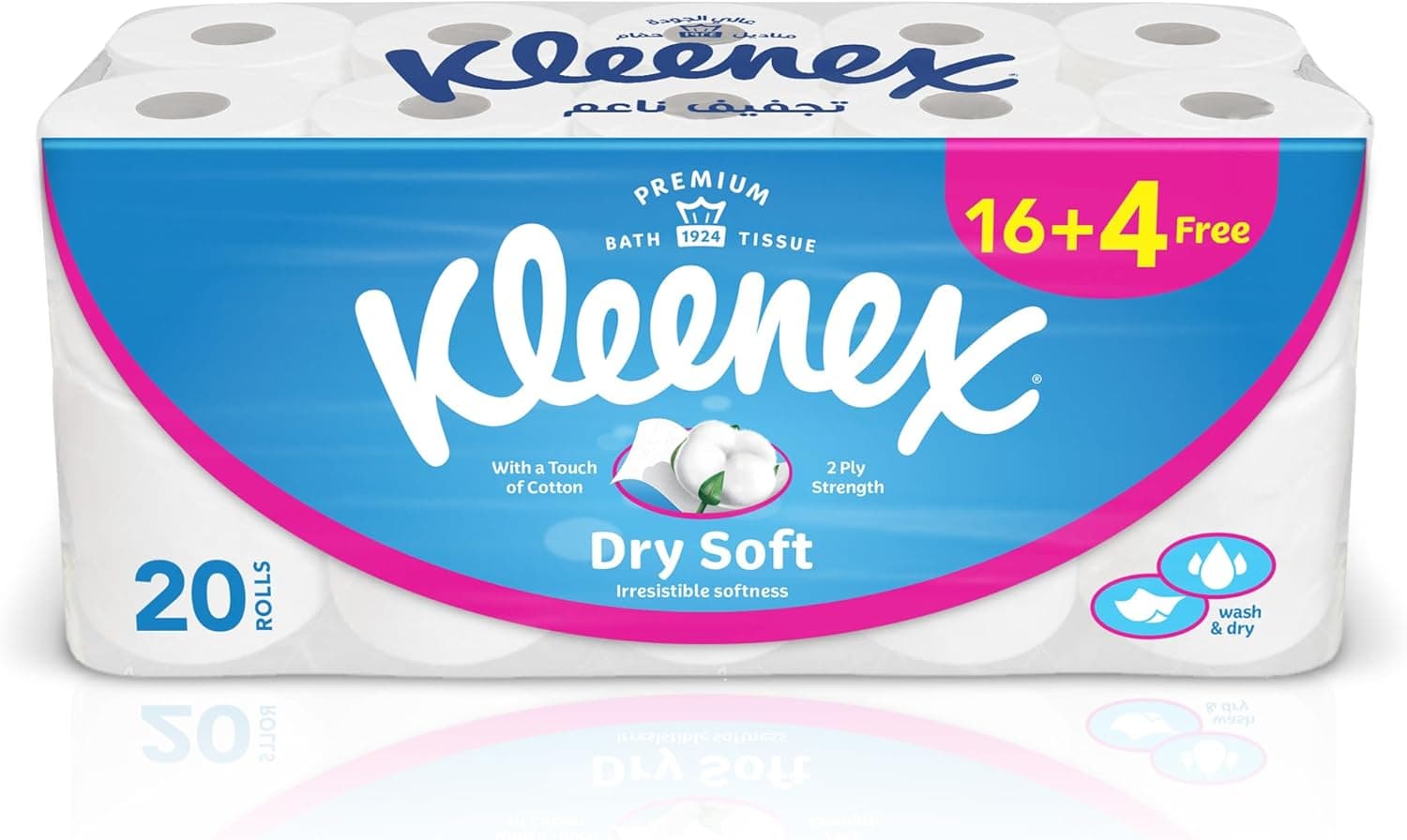 Kleenex Dry Soft Toilet Tissue Paper, 2 PLY, 20 Rolls x 200 Sheets, Embossed Bathroom Tissue with a Touch Of Cotton - 1