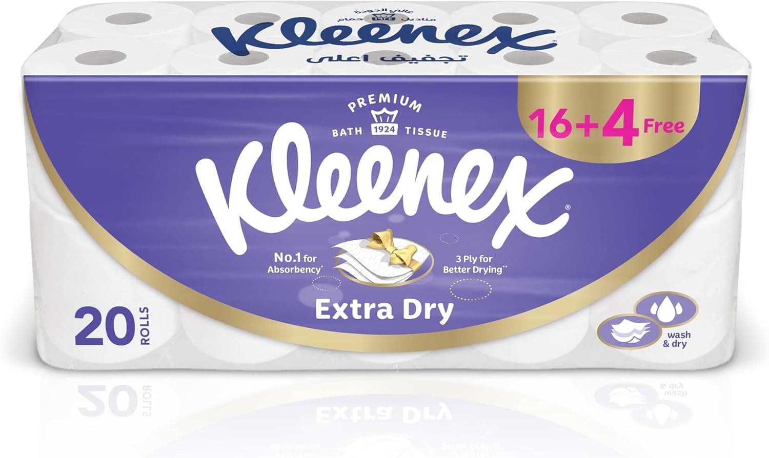 Kleenex Extra Dry Toilet Tissue Paper, 3 PLY, 20 Rolls x 160 Sheets, Embossed Bathroom Tissue with Superior Absorbency - 1