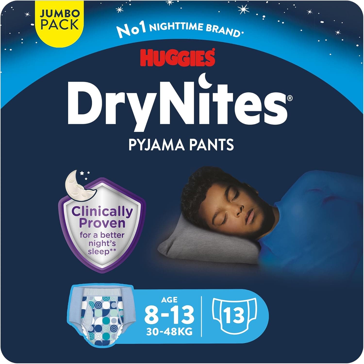 Huggies DryNites Pyjama Pants, 8-15 years, Bed Wetting Diaper, Boys, 27-57 kg, Jumbo Pack, 13 Pants - 1
