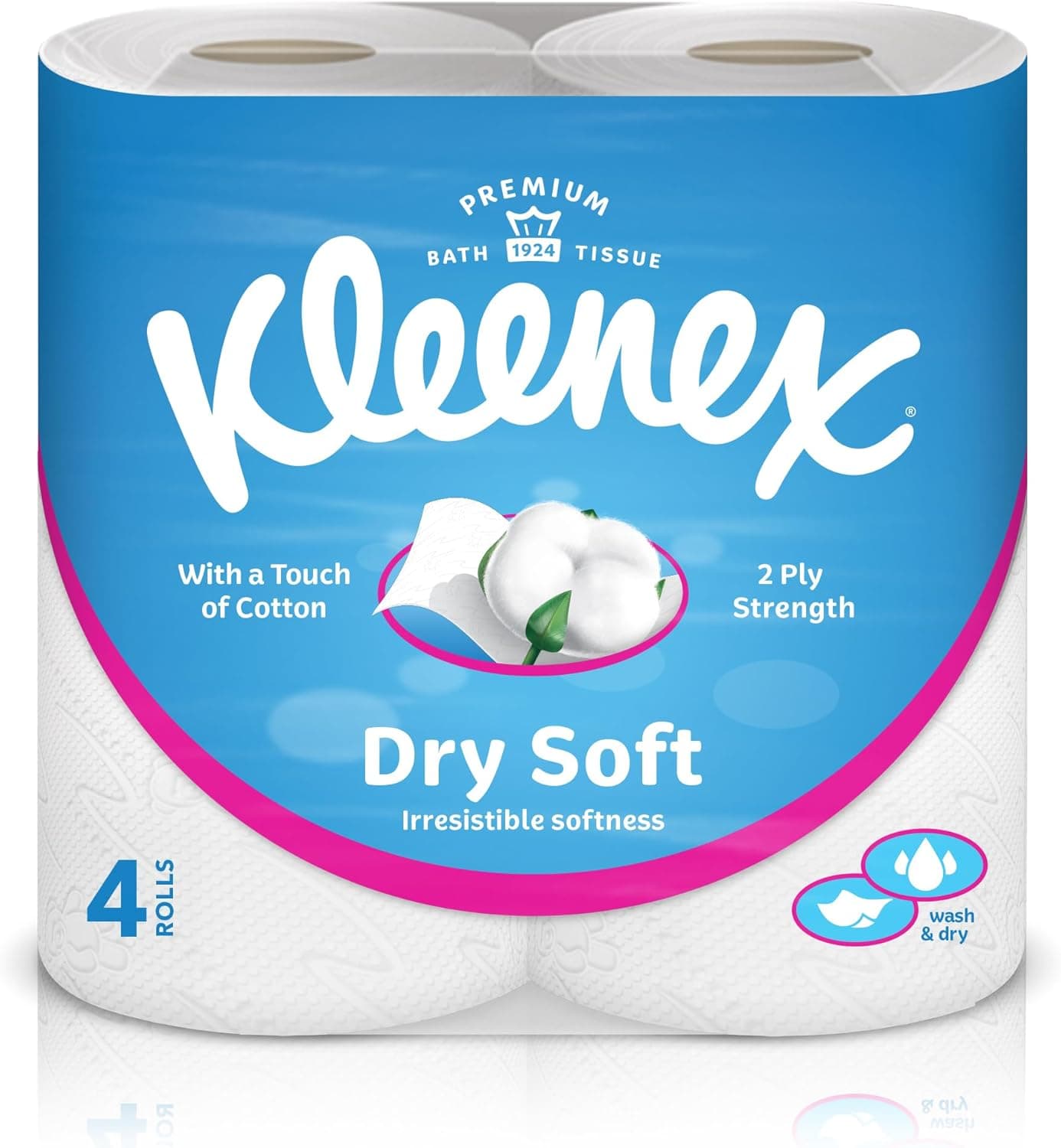 Kleenex Dry Soft Toilet Tissue Paper, 2 PLY, 4 Rolls x 200 Sheets, Embossed Bathroom Tissue with a Touch Of Cotton - 1