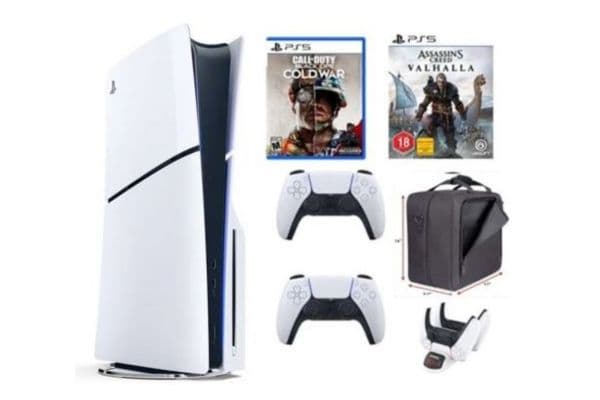 Sony PlayStation 5 Console Disc Slim 1TB with Extra Controller (International Edition) with Bag, Charger Dock Station and & 2 Games - 1