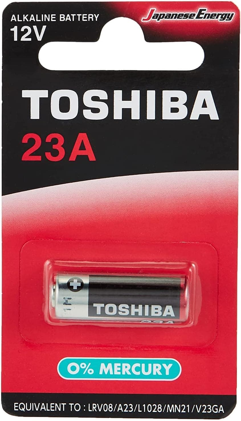 Toshiba 23A type Alkaline Battery 12 V (0% MERCURY) - Equivalent to LRV08 / A23 / L1028 / MN21 / V23GA - 1