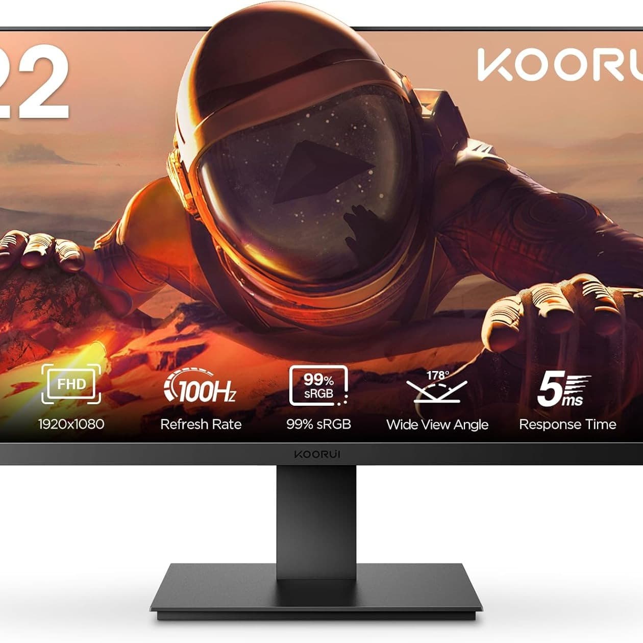 KOORUI 22 Inch Business Computer Monitor, FHD 1080p 100hz Desktop Monitor, Ultra Thin Eye Care Bezel HDMI VGA Ports LED Monitor for PC, Black - 1