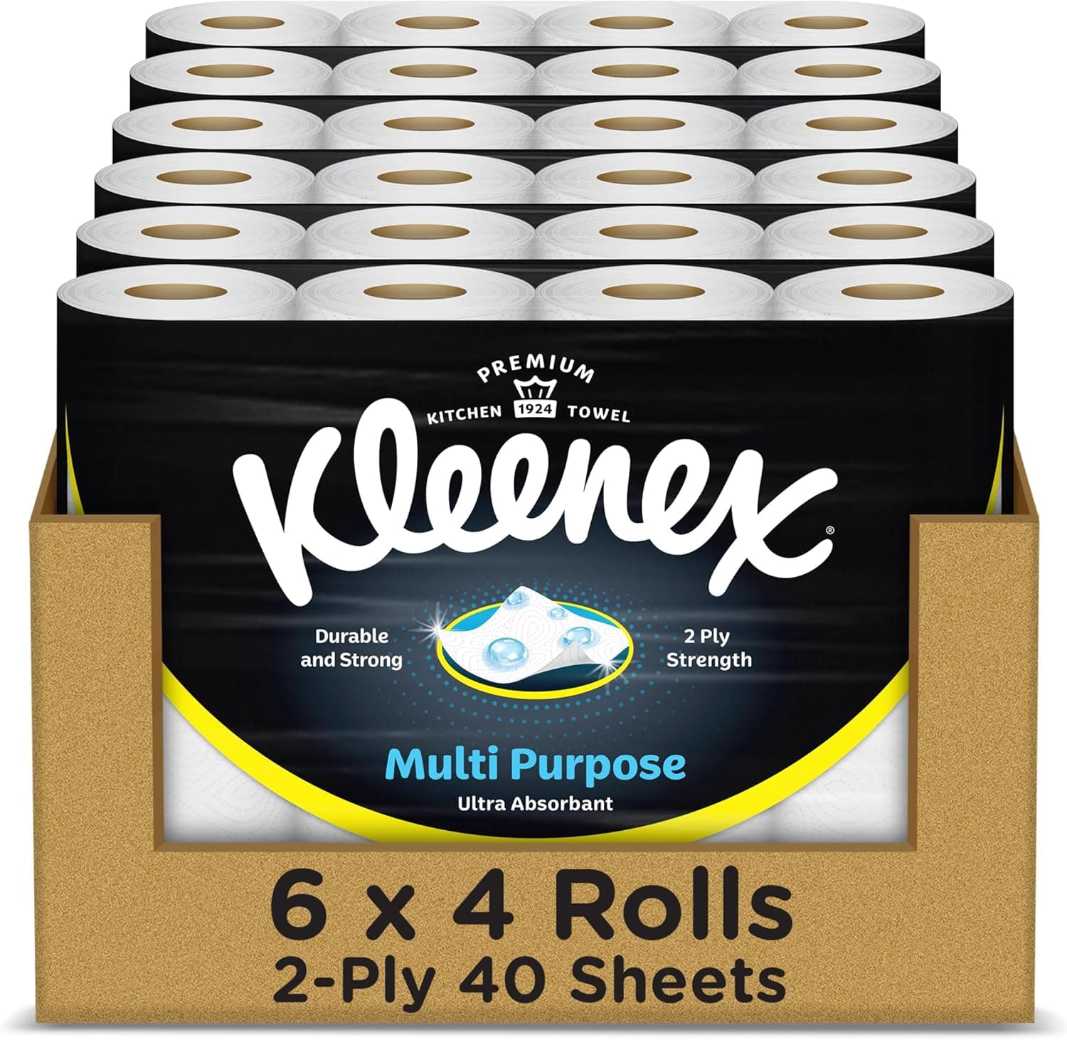 Kleenex Multi Purpose Kitchen Tissue Paper Towel, 2 PLY, 24 Rolls x 40 Sheets, Absorbent Towels for all Surfaces - 1