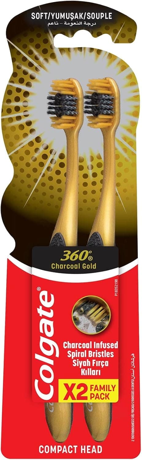 COLGATE TOOTHBRUSH 360 CHARCOAL GOLD 2PK - 1