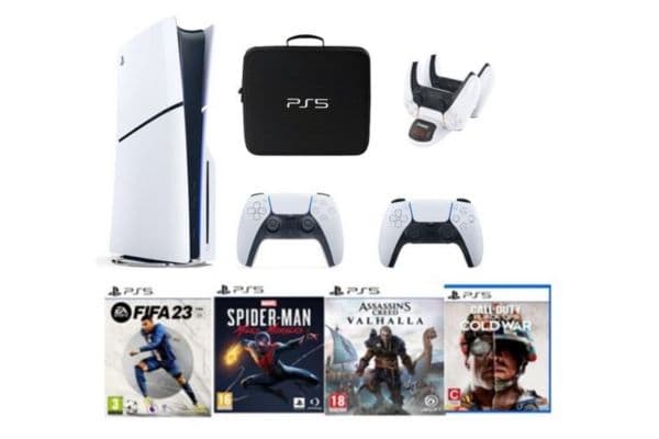 Sony PlayStation 5 Slim Disc 1TB with Extra Controller (International Edition) Bag, Charger Dock Station and 4 Games - 1