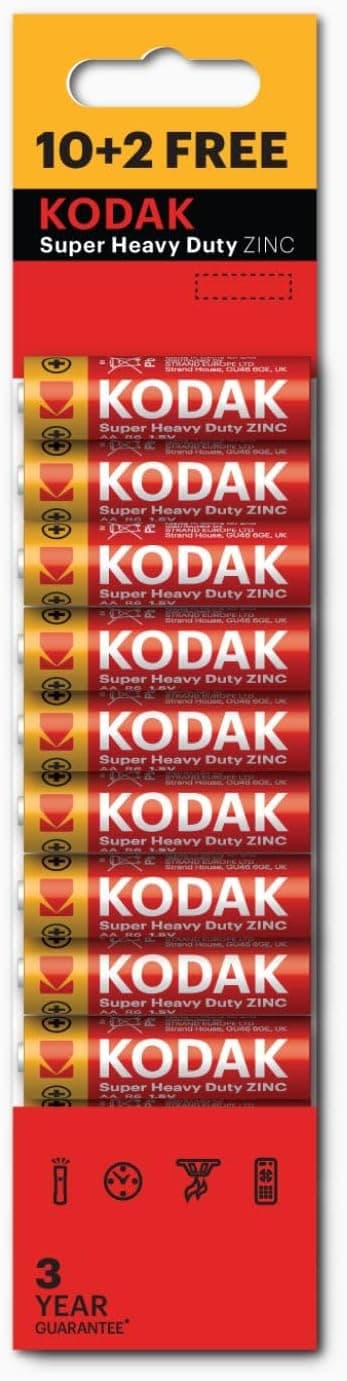 KODAK Super Heavy Duty | AA Batteries | Double A | Disposable Household | Carbon Zinc | 1.5V | 12 Blister Pack - 1