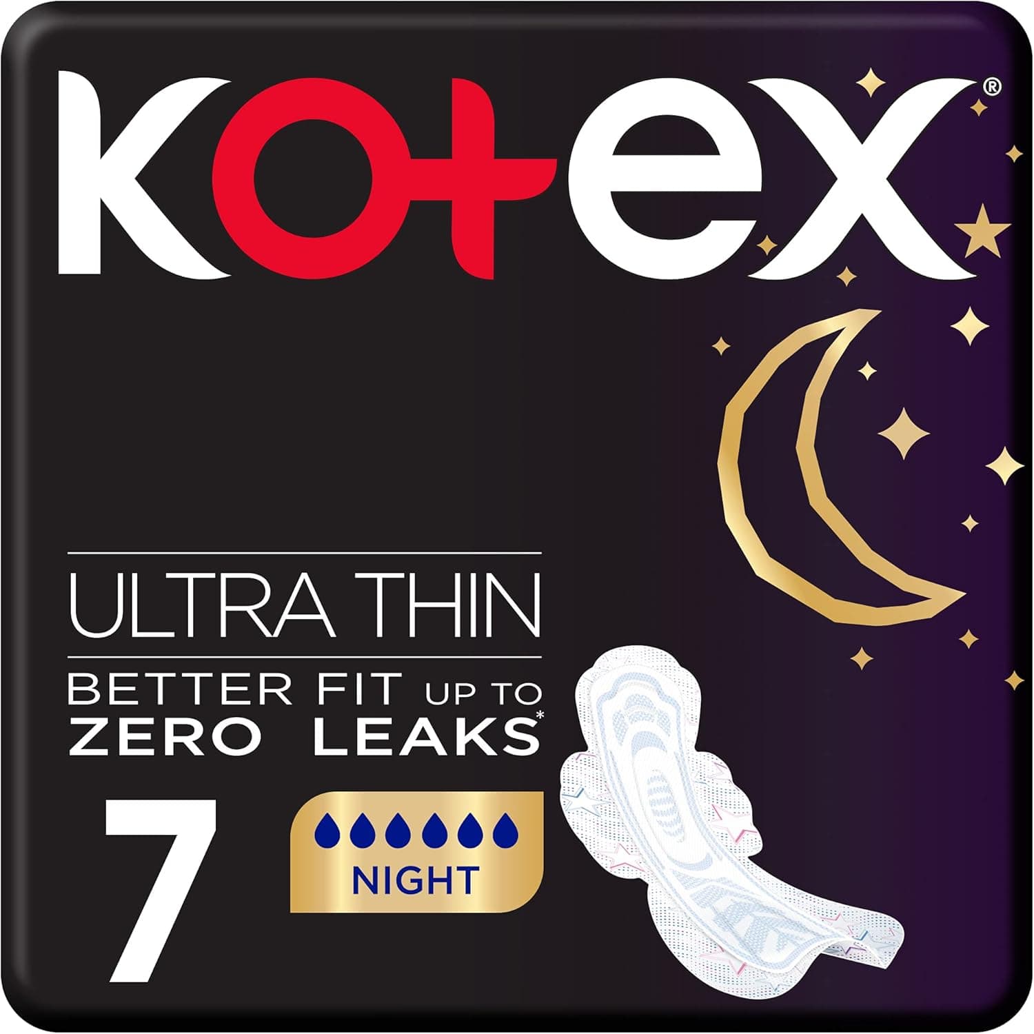 Kotex Ultra Thin Pads, Overnight Protection Sanitary Pads with Wings, 7 Sanitary Pads - 1