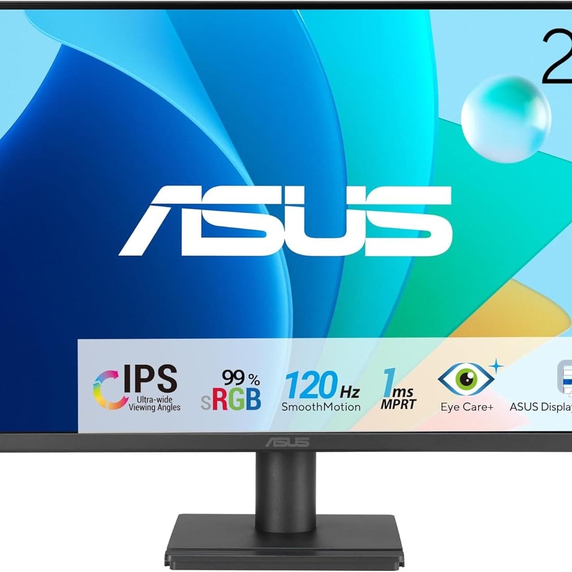 ASUS VA279HG Eye Care Gaming Monitor: 27-inch, IPS, Full HD, 99% sRGB, Frameless, 120Hz, Adaptive-Sync, 1ms MPRT, HDMI, VGA, Low Blue Light, Flicker Free, Wall Mountable - Black - 1