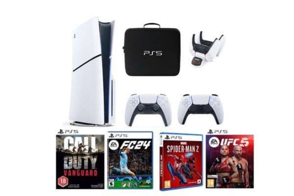 Sony PlayStation 5 Console Disc Version Slim 1TB with Extra Controller (International Edition) with Bag, Charger Dock Station and 4 Games - 1