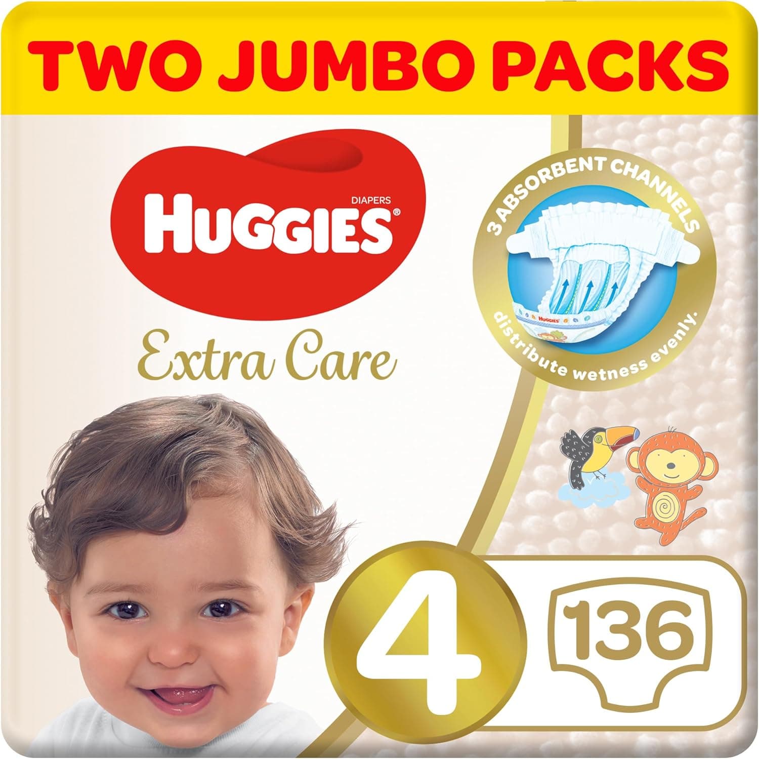 Huggies Extra Care, Size 4, 8 -14 kg, Twin Jumbo Pack, 136 Diapers - 1