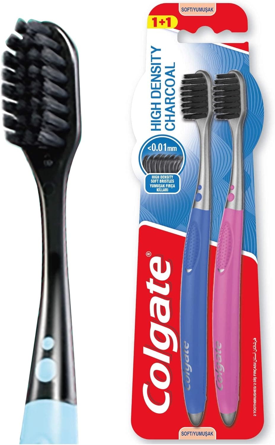 COLGATE TOOTHBRUSH HIGH DENSITY CHARCOAL 2PK - 1