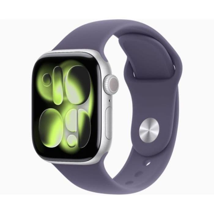 Apple Watch Series 11, GPS, 46mm, Silver Aluminum Case with Purple Fog Sport Band, S/M - 1