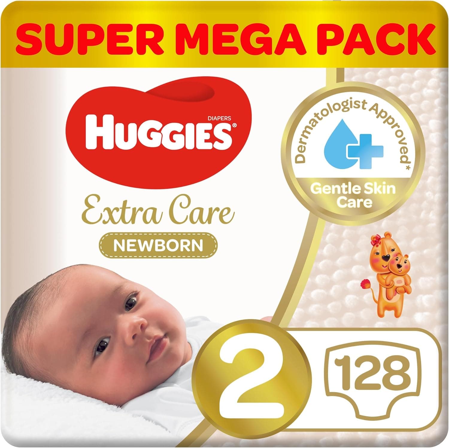 Huggies Extra Care Newborn, Size 2, 4 - 6 kg, Twin Jumbo Pack, 128 Diapers - 1