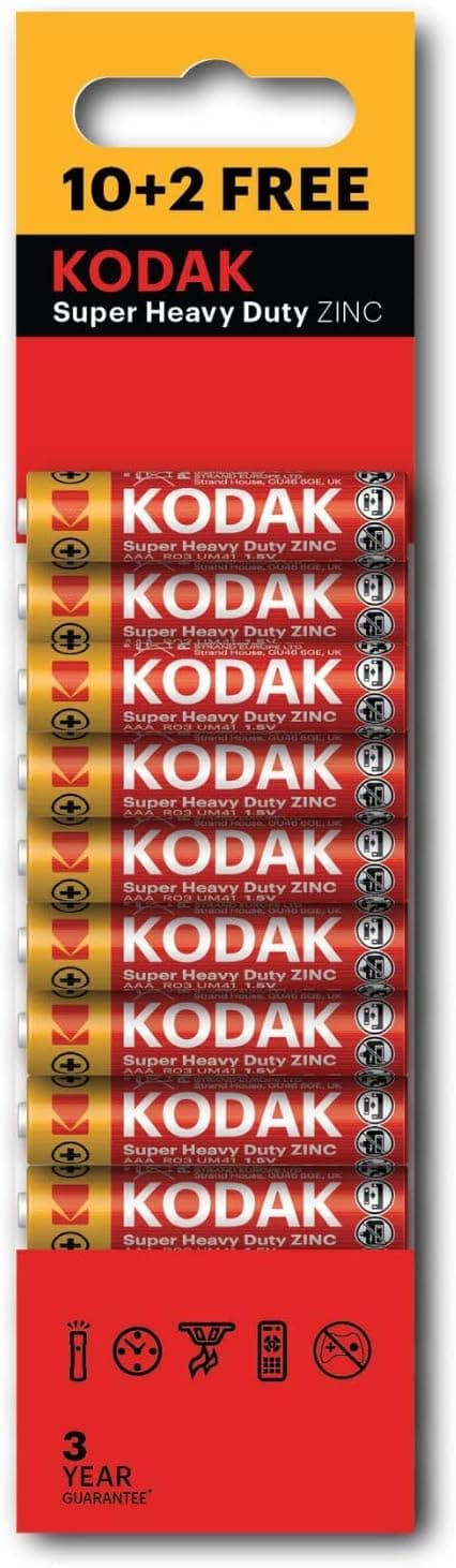 KODAK Super Heavy Duty | AAA Batteries | Triple A | Disposable Household | Carbon Zinc | 1.5V | 12 Blister Pack - 1