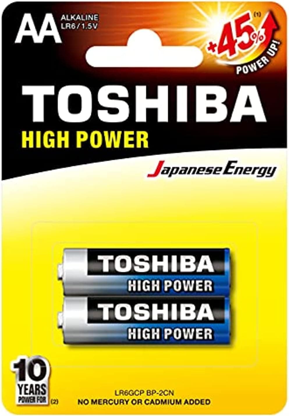 TOSHIBA Long-Lasting Vibration Resistance High Power Alkaline AA - 2 Battery Pack - 1
