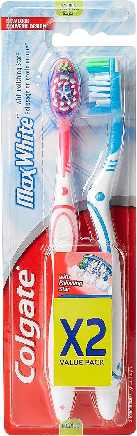 COLGATE TOOTHBRUSH MAX WHITE MEDIUM 2PK - 1