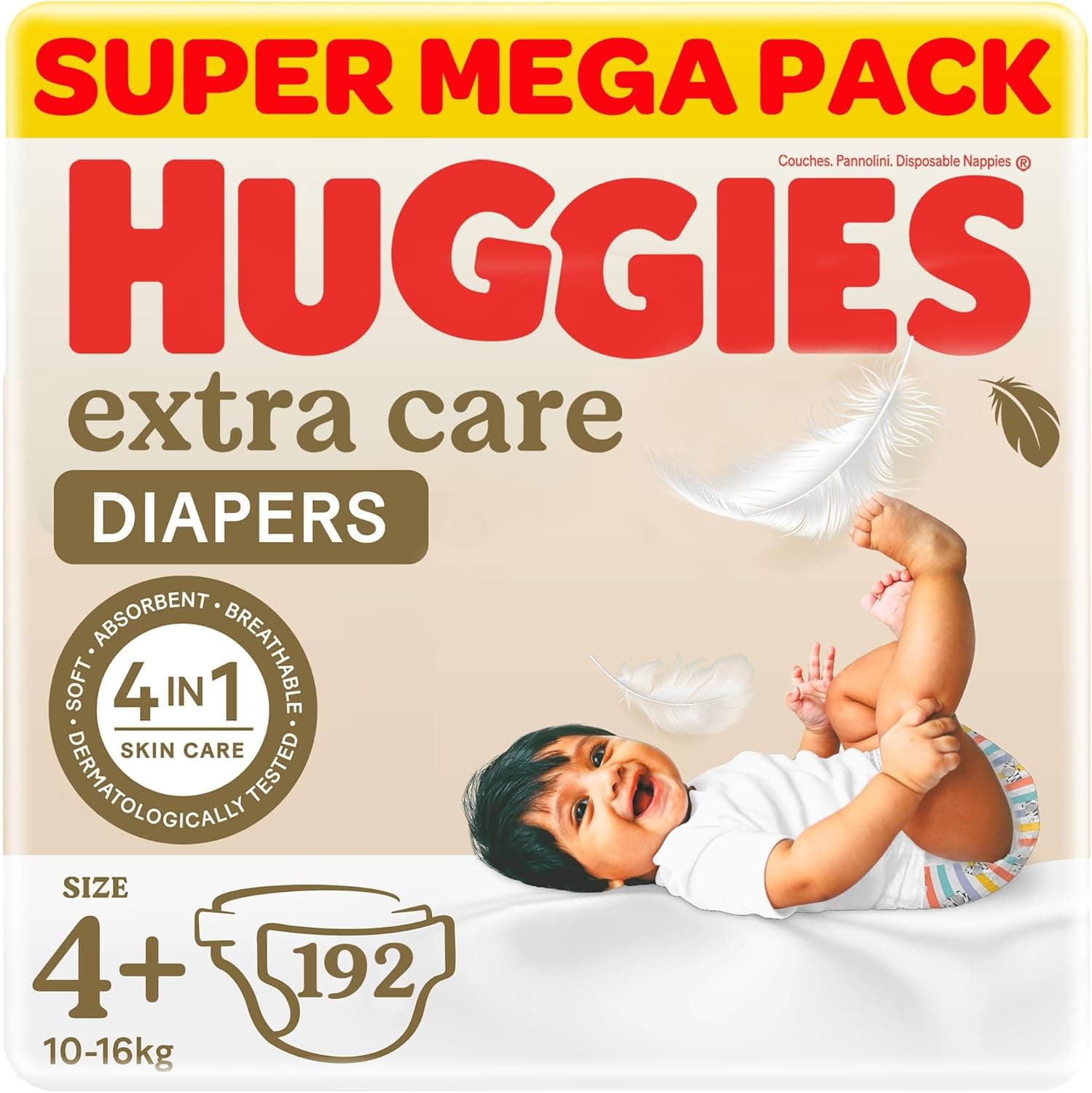 Huggies Extra Care, Size 4+, 10 -16 kg, Super Mega Pack, 192 Diapers - 1