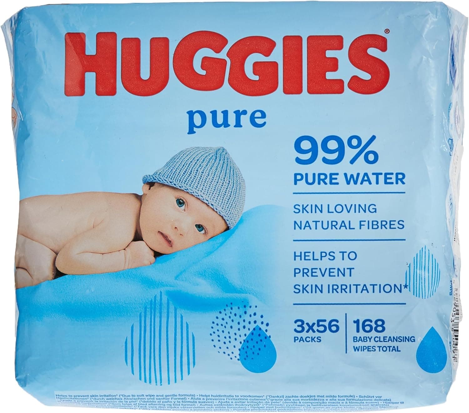 Huggies Pure Baby Wipes, 99% Pure Water Wipes, 3 Pack x 56 Wipes (168 Wipes) - 1