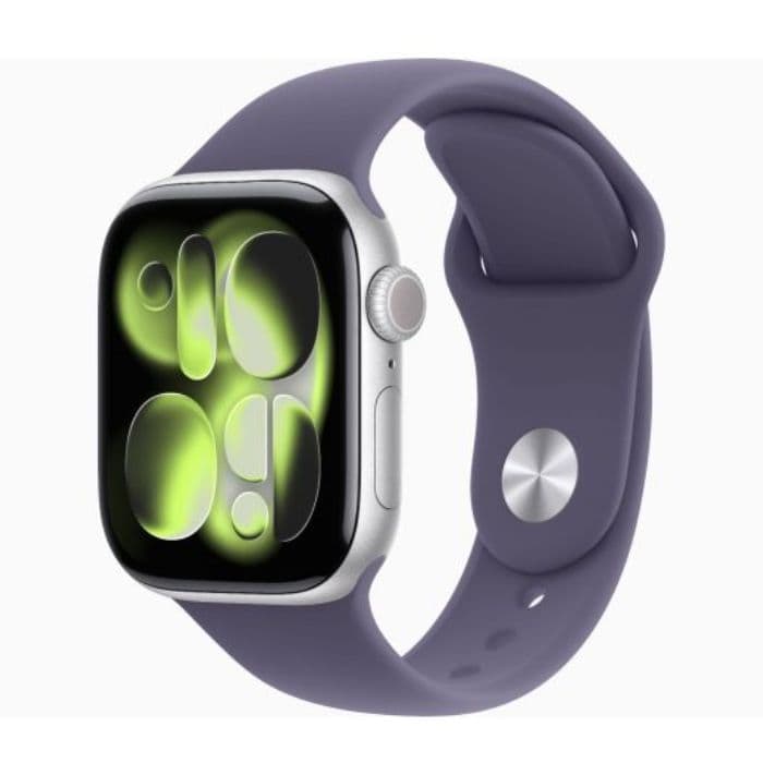 Apple Watch Series 11, GPS + Cellular, 42mm, Silver Aluminum Case with Purple Fog Sport Band - 1