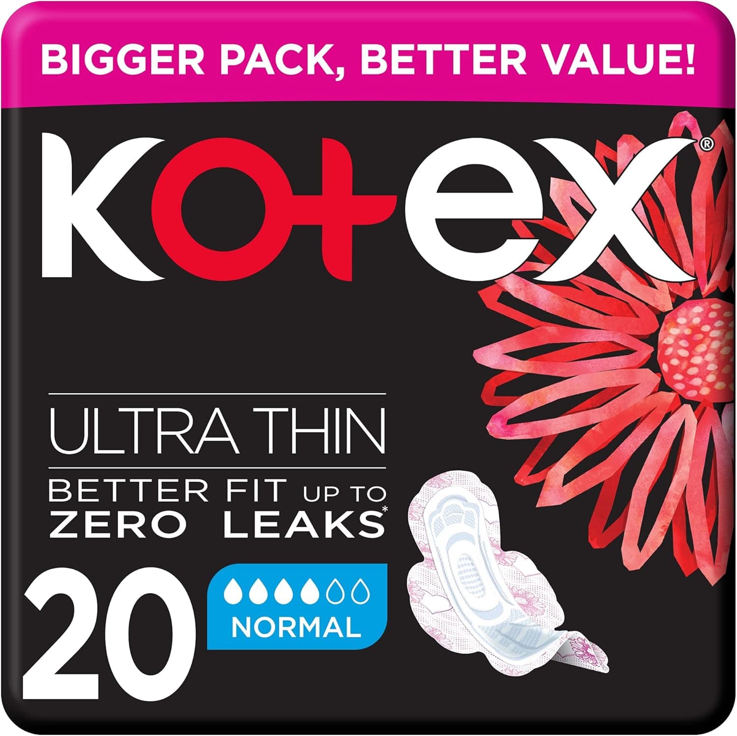 Kotex Ultra Thin Pads, Normal Size Sanitary Pads with Wings, 20 Sanitary Pads - 1
