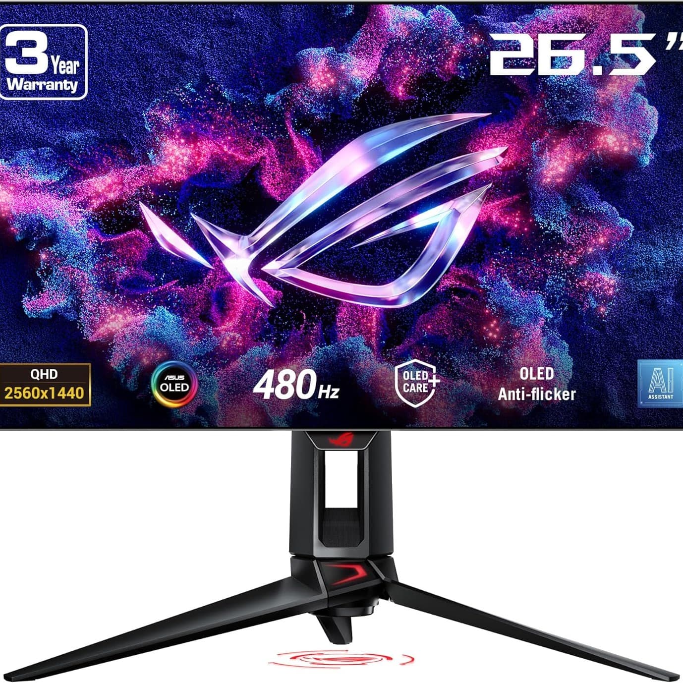 ASUS ROG Swift OLED PG27AQDP gaming monitor ― 27-inch WOLED, 480Hz, 0.03ms, G-SYNC® compatible, custom heatsink, ASUS OLED Care+, AI Assistant, uniform brightness, 99% DCI-P3, and DisplayWidget Center - 1