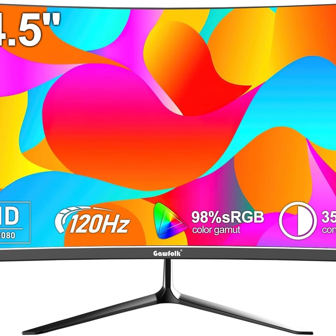 Gawfolk 24.5 Inch Curved Gaming Monitor FHD 120Hz Computer Monitor VA 3000R 98% sRGB Flicker-Free Display Screen Suitable for home, office and surveillance (Built-in speaker) - 1