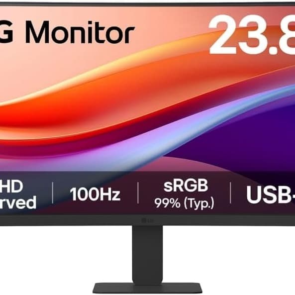 LG 24U421A‑B 24″ FHD (1920×1080) Curved VA Monitor, 100 Hz, 5 ms, HDR10, USB‑C (15 W PD) + HDMI, 3‑Side Borderless Design - 1