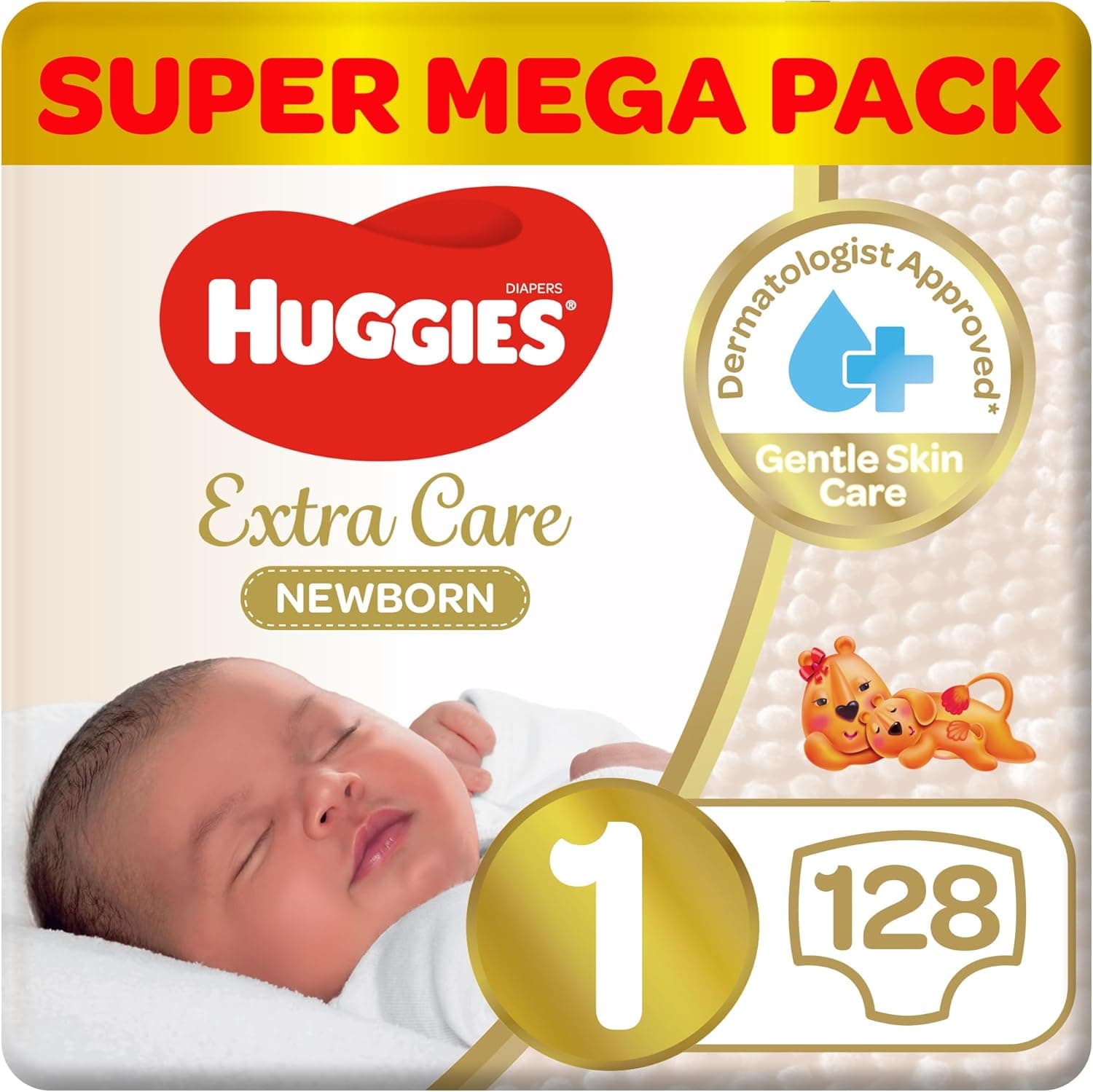 Huggies Extra Care Newborn, Size 1, Up to 5 kg, Twin Jumbo Pack, 128 Diapers - 1