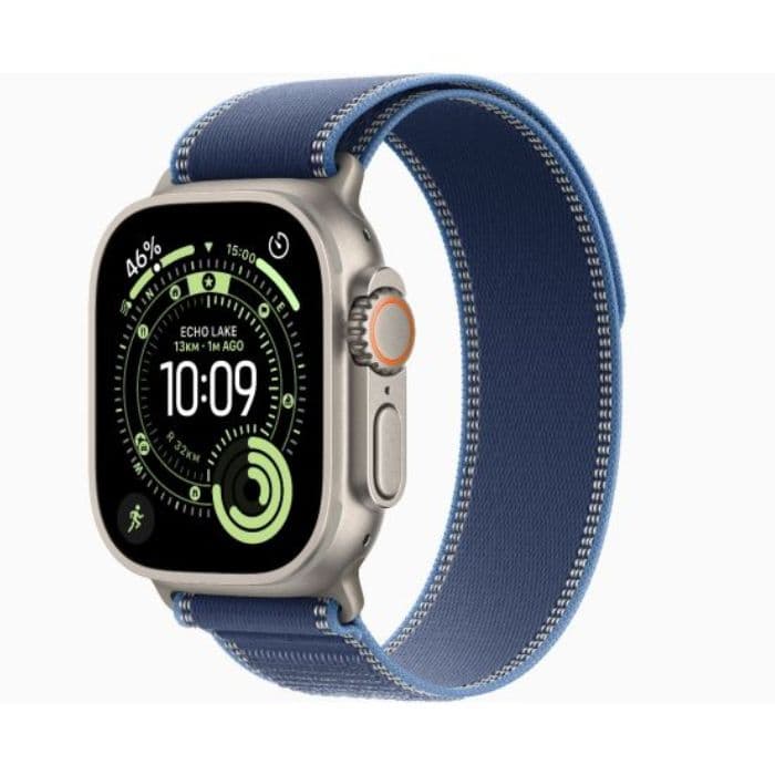 Apple Watch Ultra 3, GPS + Cellular, 49mm, Natural Titanium Case with Blue/Bright Blue Trail Loop - 1