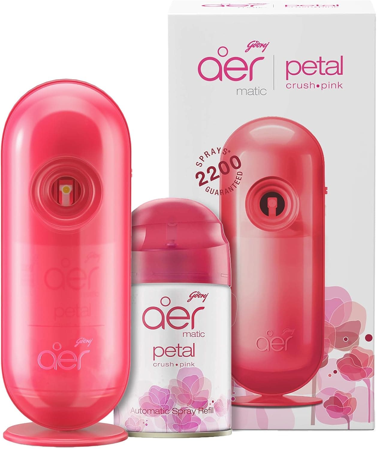 Godrej Aer Matic, Automatic Air Freshener Kit With Flexi Control - Petal CrUSh Pink (225 Ml) - 1